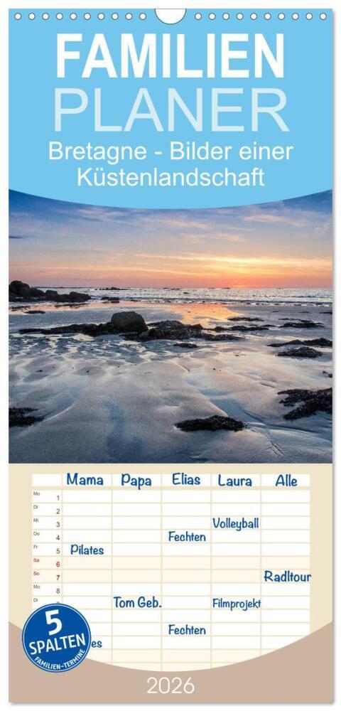 Familienplaner 2026 - Bretagne - Bilder einer Küstenlandschaft mit 5 Spalten (Wandkalender 21 x 45 cm) CALVENDO