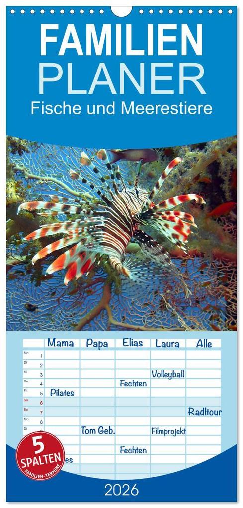 Familienplaner 2026 - Fische und Meerestiere mit 5 Spalten (Wandkalender 21 x 45 cm) CALVENDO