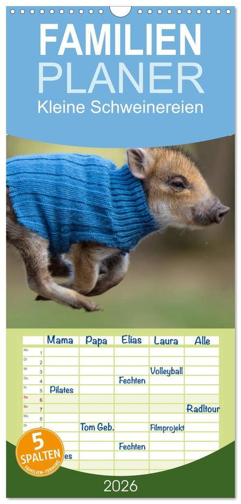 Familienplaner 2026 - Kleine Schweinereien mit 5 Spalten (Wandkalender 21 x 45 cm) CALVENDO