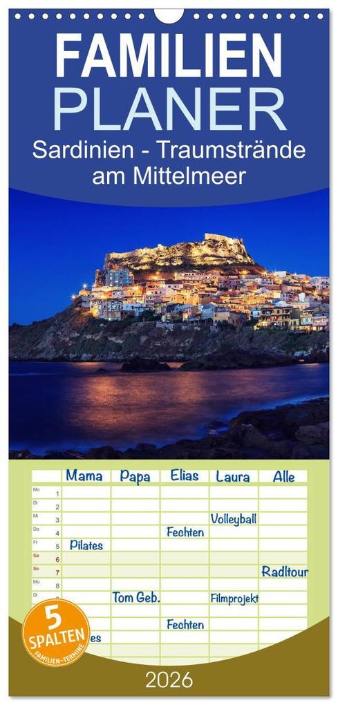 Familienplaner 2026 - Sardinien - Traumstrände am Mittelmeer mit 5 Spalten (Wandkalender 21 x 45 cm) CALVENDO