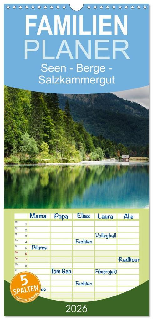 Familienplaner 2026 - Seen - Berge - Salzkammergut mit 5 Spalten (Wandkalender 21 x 45 cm) CALVENDO