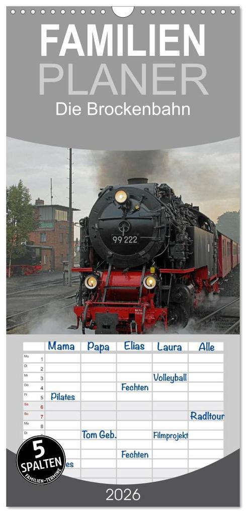Familienplaner 2026 - Die Brockenbahn mit 5 Spalten (Wandkalender 21 x 45 cm) CALVENDO