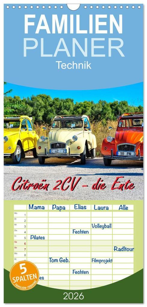 Familienplaner 2026 - Citroën 2CV - die Ente mit 5 Spalten (Wandkalender 21 x 45 cm) CALVENDO