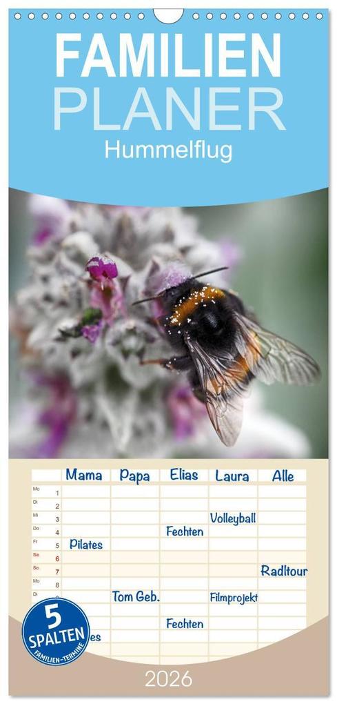 Familienplaner 2026 - Hummelflug mit 5 Spalten (Wandkalender 21 x 45 cm) CALVENDO