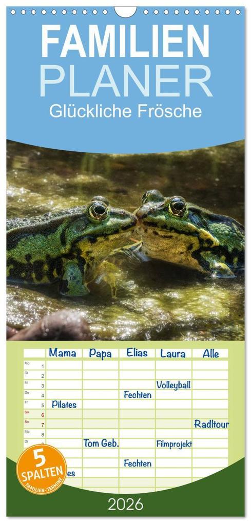 Familienplaner 2026 - Glückliche Frösche mit 5 Spalten (Wandkalender 21 x 45 cm) CALVENDO