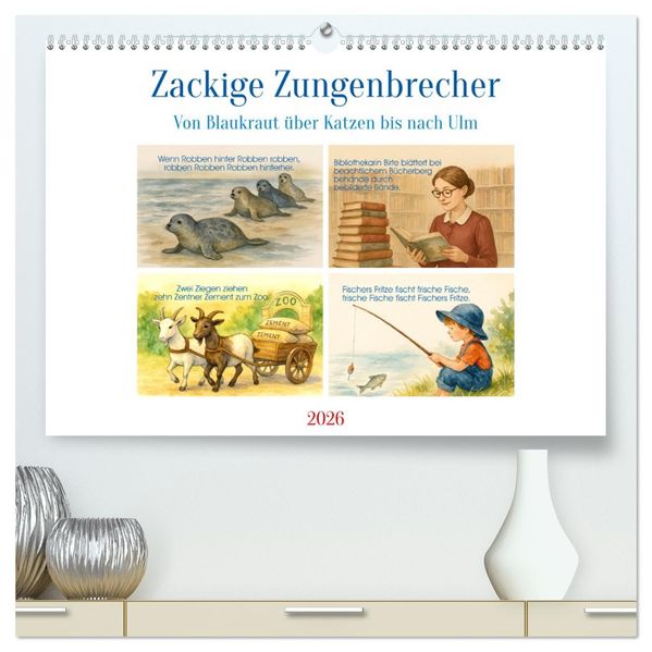 Zackige Zungenbrecher (hochwertiger Premium Wandkalender 2026 DIN A2 quer) Kunstdruck in Hochglanz