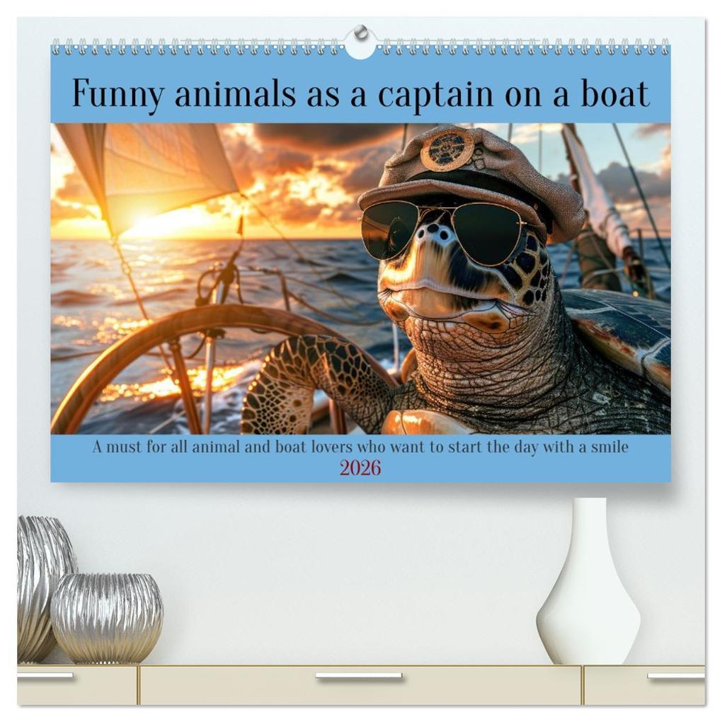 Funny animals as a captain on a boat (High Quality Premium Wall Calendar 2026 DIN A2 landscape)CALVENDO 12 Month Wall Calendar