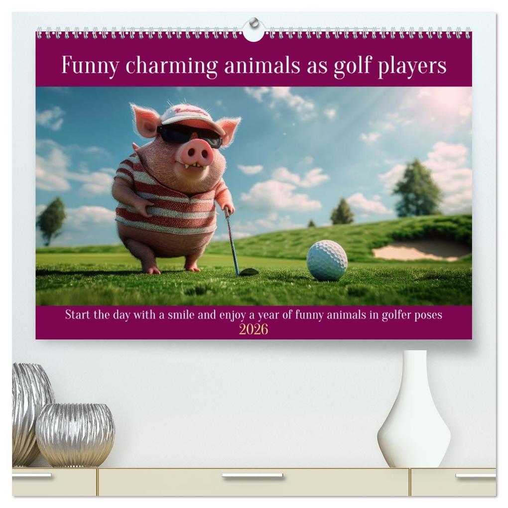 Funny charming animals as golf players (High Quality Premium Wall Calendar 2026 DIN A2 landscape)CALVENDO 12 Month Wall Calendar