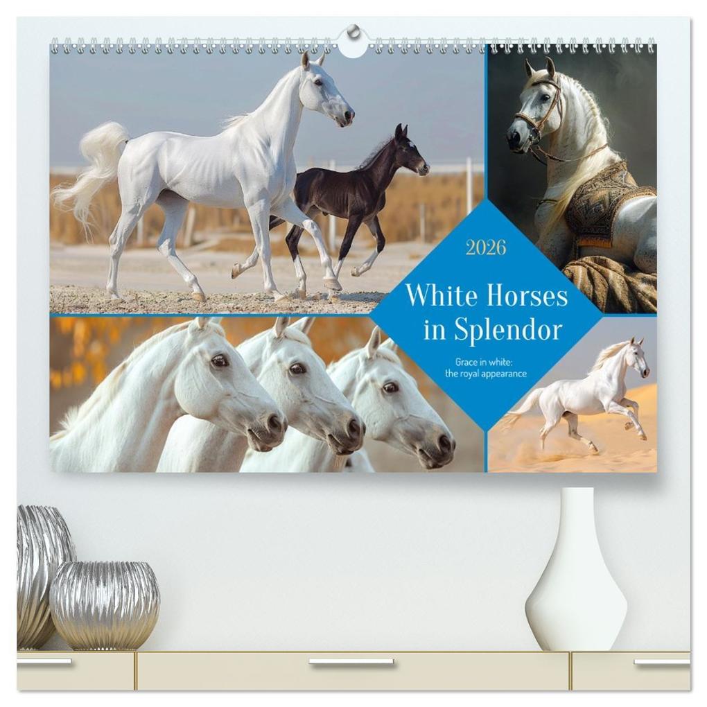 White Horses in Splendor (High Quality Premium Wall Calendar 2026 DIN A2 landscape)CALVENDO 12 Month Wall Calendar