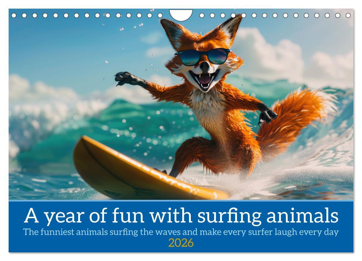 A year of fun with surfing animals (Wall Calendar 2026 DIN A4 landscape) CALVENDO 12 Month Wall Calendar