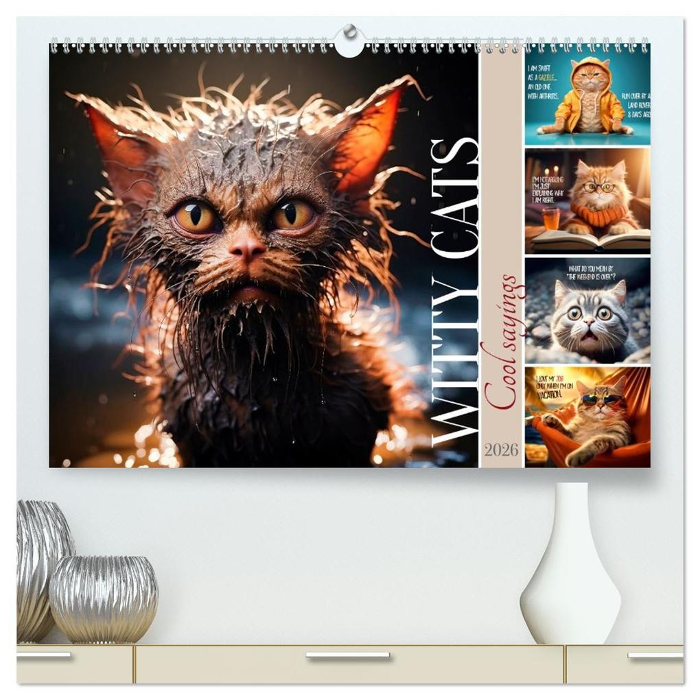 WITTY CATS Cool sayings (High Quality Premium Wall Calendar 2026 DIN A2 landscape)CALVENDO 12 Month Wall Calendar