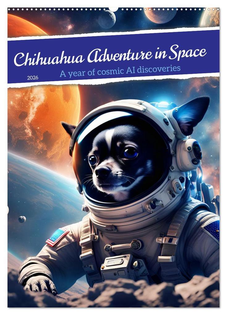 Chihuahua Adventure in Space (Wall Calendar 2026 DIN A2 portrait) CALVENDO 12 Month Wall Calendar