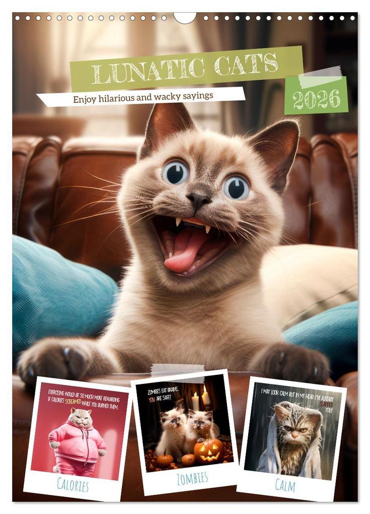 LUNATIC CATS Enjoy hilarious and wacky sayings (Wall Calendar 2026 DIN A3 portrait) CALVENDO 12 Month Wall Calendar