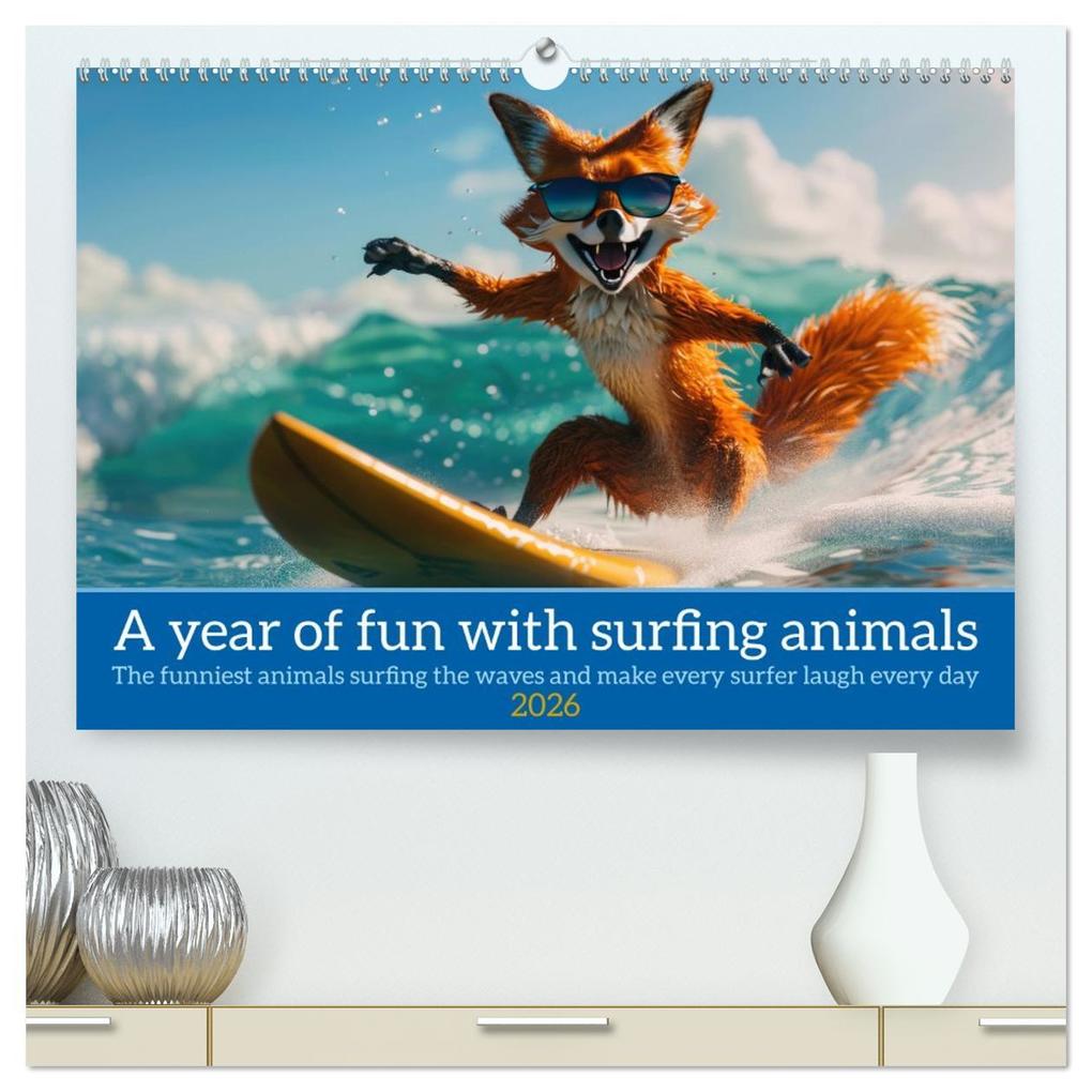 A year of fun with surfing animals (High Quality Premium Wall Calendar 2026 DIN A2 landscape)CALVENDO 12 Month Wall Calendar