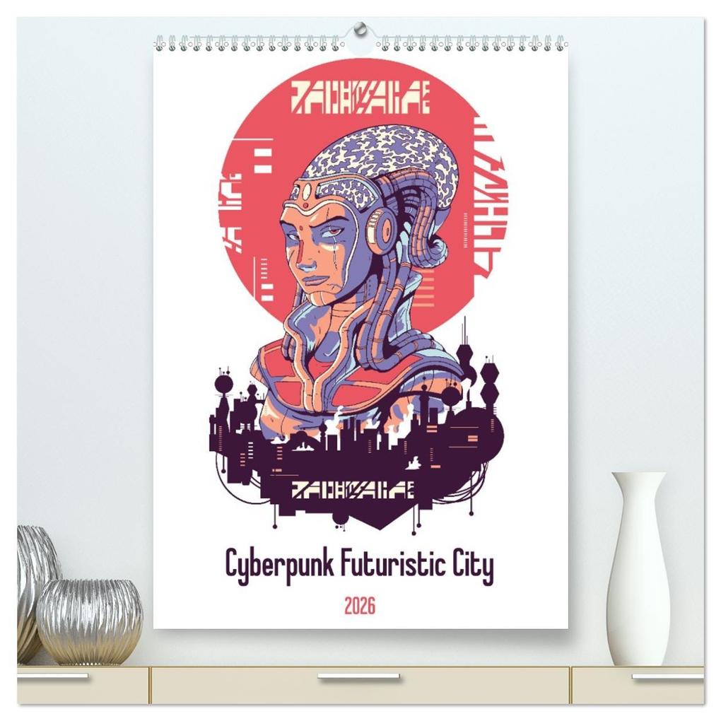 Cyberpunk Futuristic City (High Quality Premium Wall Calendar 2026 DIN A2 portrait)CALVENDO 12 Month Wall Calendar
