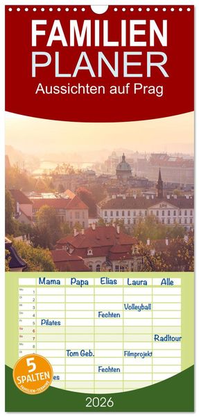 Familienplaner 2026 - Aussichten auf Prag mit 5 Spalten (Wandkalender 21 x 45 cm) CALVENDO