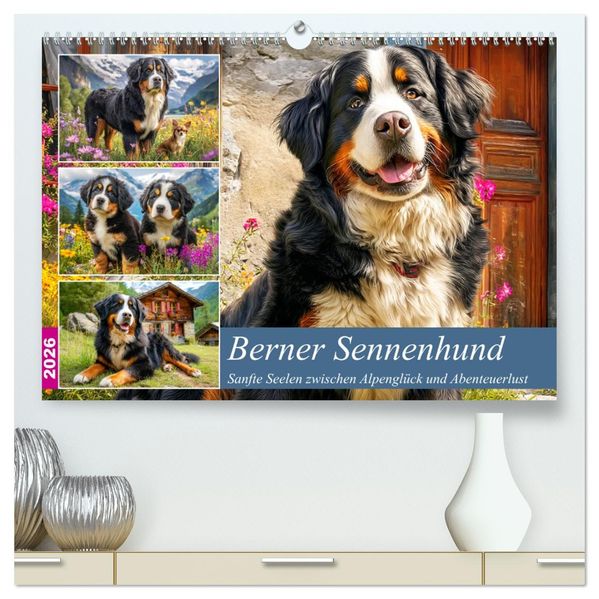 Berner Sennenhund. Sanfte Seelen zwischen Alpenglück und Abenteuerlust (hochwertiger Premium Wandkalender 2026 DIN A2 quer) Kunstdruck in Hochglanz