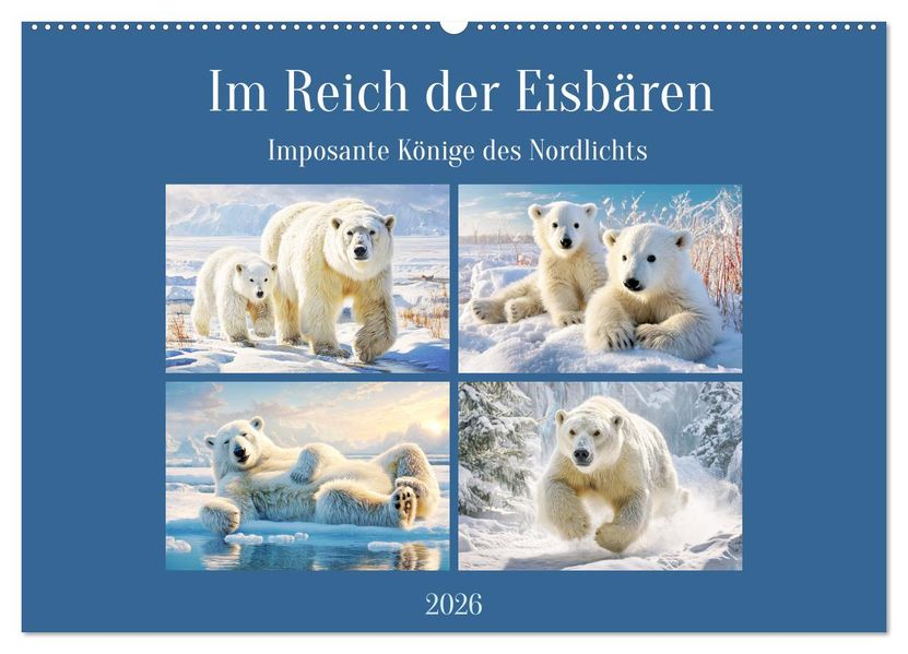 Im Reich der Eisbären. Imposante Könige des Nordlichts (Wandkalender 2026 DIN A2 quer) CALVENDO Monatskalender