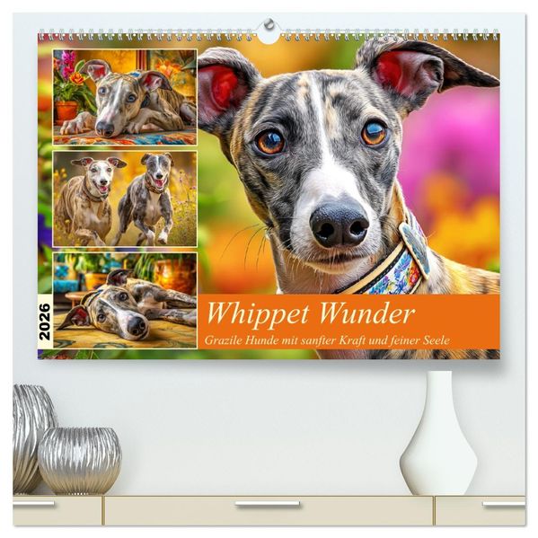 Whippet Wunder. Grazile Hunde mit sanfter Kraft und feiner Seele (hochwertiger Premium Wandkalender 2026 DIN A2 quer) Kunstdruck in Hochglanz