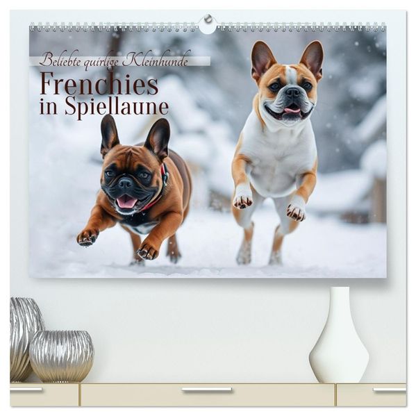 Frenchies in Spiellaune (hochwertiger Premium Wandkalender 2026 DIN A2 quer) Kunstdruck in Hochglanz