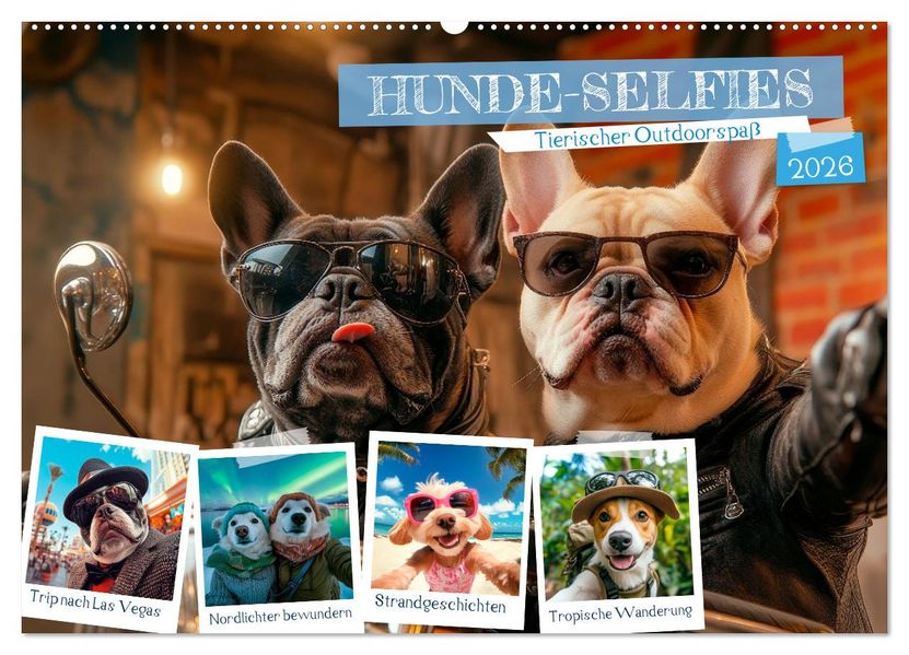 HUNDE-SELFIES Tierischer Outdoorspaß (Wandkalender 2026 DIN A2 quer) CALVENDO Monatskalender