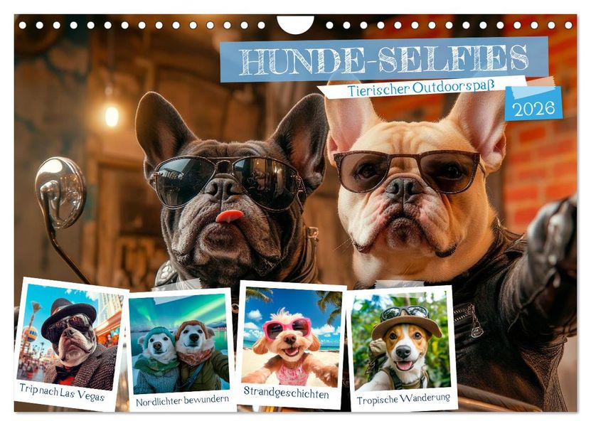 HUNDE-SELFIES Tierischer Outdoorspaß (Wandkalender 2026 DIN A4 quer) CALVENDO Monatskalender