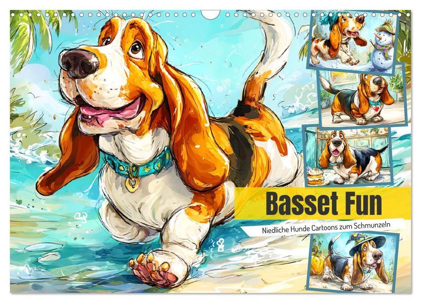 Basset Fun. Niedliche Hunde Cartoons zum Schmunzeln (Wandkalender 2026 DIN A3 quer) CALVENDO Monatskalender