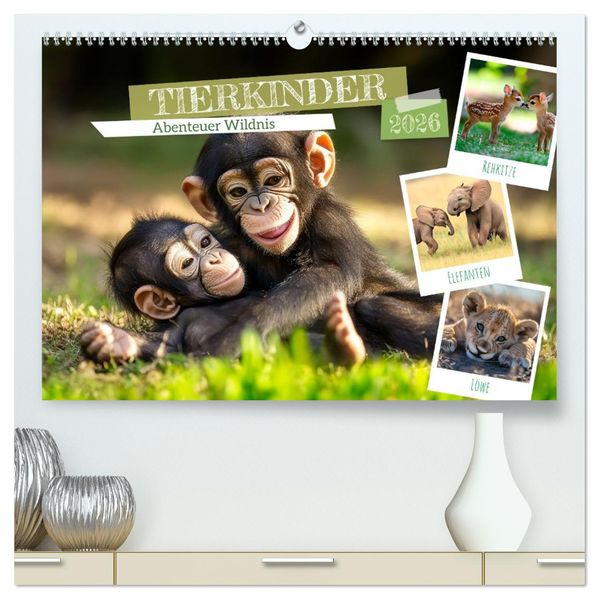 TIERKINDER Abenteuer Wildnis (hochwertiger Premium Wandkalender 2026 DIN A2 quer) Kunstdruck in Hochglanz