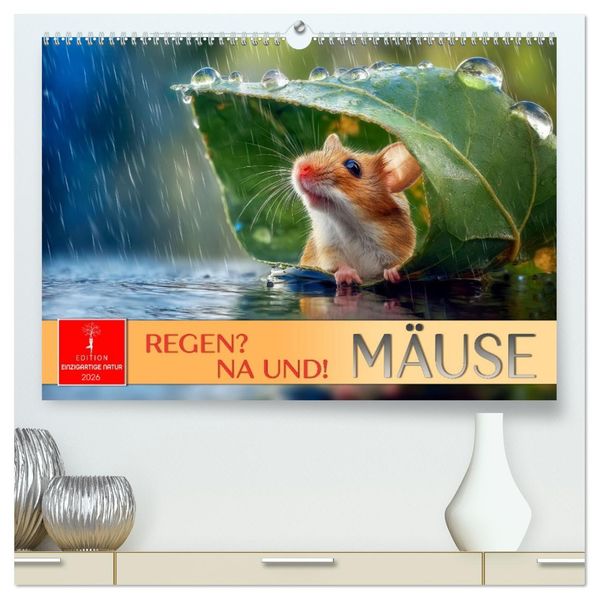 Regen? Na und! Mäuse (hochwertiger Premium Wandkalender 2026 DIN A2 quer) Kunstdruck in Hochglanz
