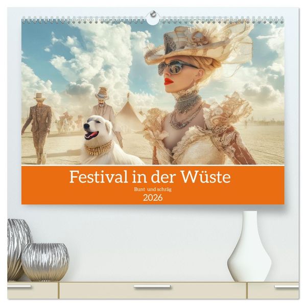 Festival in der Wüste - Bunt und schräg (hochwertiger Premium Wandkalender 2026 DIN A2 quer) Kunstdruck in Hochglanz