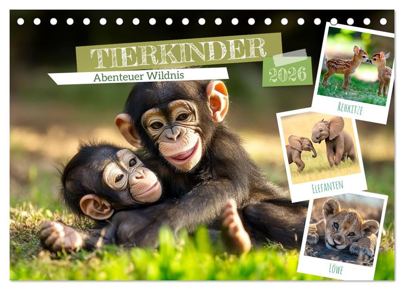 TIERKINDER Abenteuer Wildnis (Tischkalender 2026 DIN A5 quer) CALVENDO Monatskalender