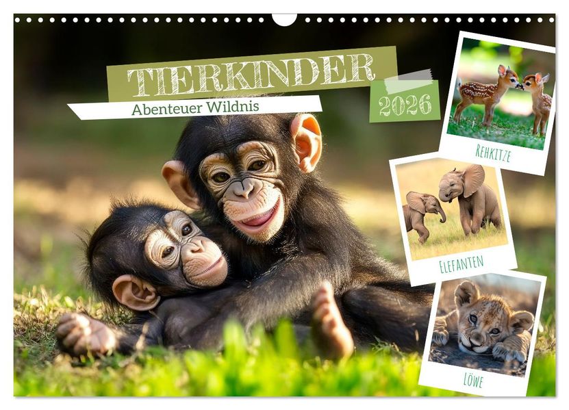 TIERKINDER Abenteuer Wildnis (Wandkalender 2026 DIN A3 quer) CALVENDO Monatskalender
