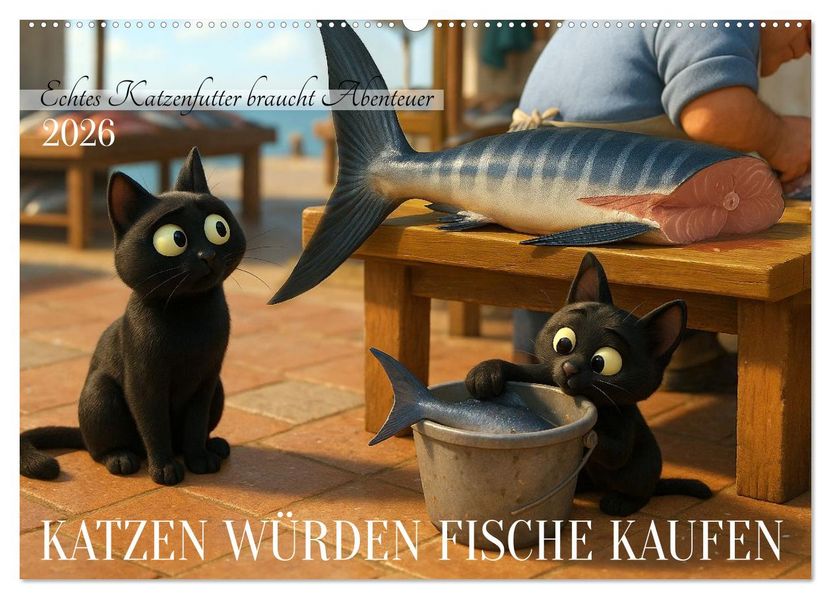 Katzen würden Fische kaufen (Wandkalender 2026 DIN A2 quer) CALVENDO Monatskalender