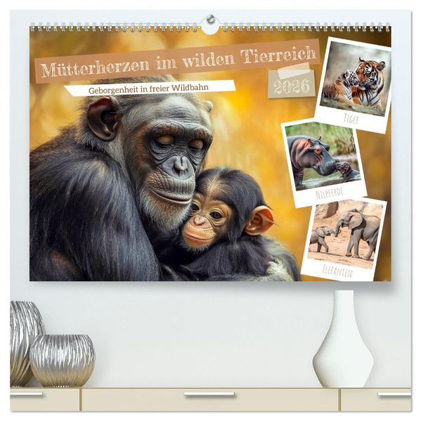 Mütterherzen im wilden Tierreich (hochwertiger Premium Wandkalender 2026 DIN A2 quer) Kunstdruck in Hochglanz