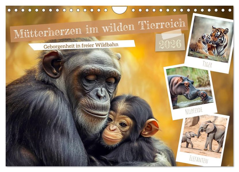 Mütterherzen im wilden Tierreich (Wandkalender 2026 DIN A4 quer) CALVENDO Monatskalender