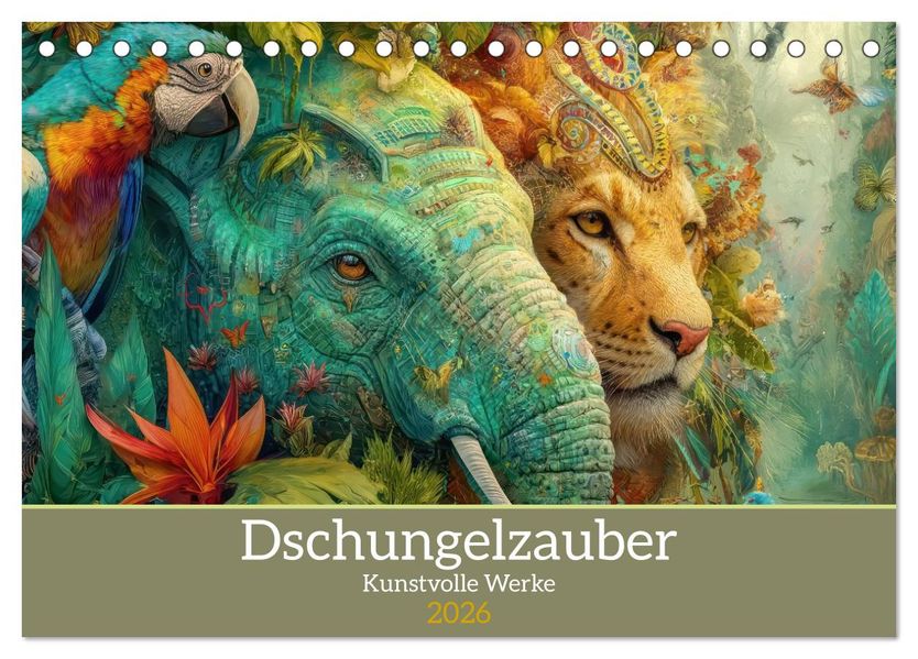 Dschungelzauber - Kunstvolle Werke (Tischkalender 2026 DIN A5 quer) CALVENDO Monatskalender