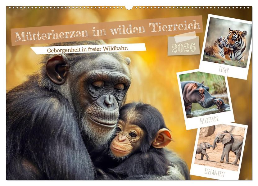 Mütterherzen im wilden Tierreich (Wandkalender 2026 DIN A2 quer) CALVENDO Monatskalender