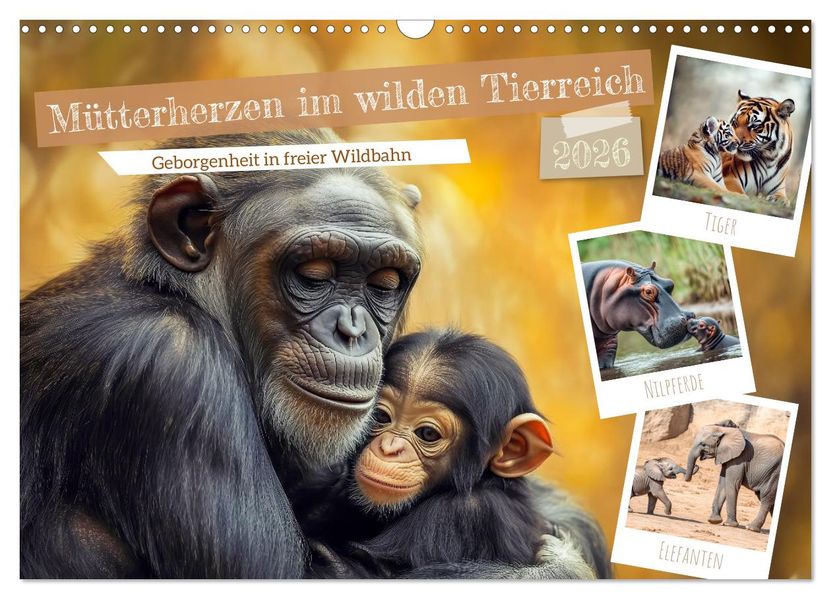 Mütterherzen im wilden Tierreich (Wandkalender 2026 DIN A3 quer) CALVENDO Monatskalender