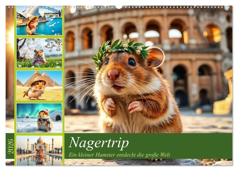 Nagertrip - Ein kleiner Hamster entdeckt die große Welt (Wandkalender 2026 DIN A2 quer) CALVENDO Monatskalender
