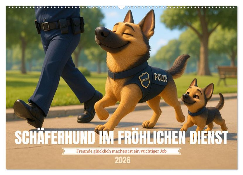 Schäferhund im fröhlichen Dienst (Wandkalender 2026 DIN A2 quer) CALVENDO Monatskalender