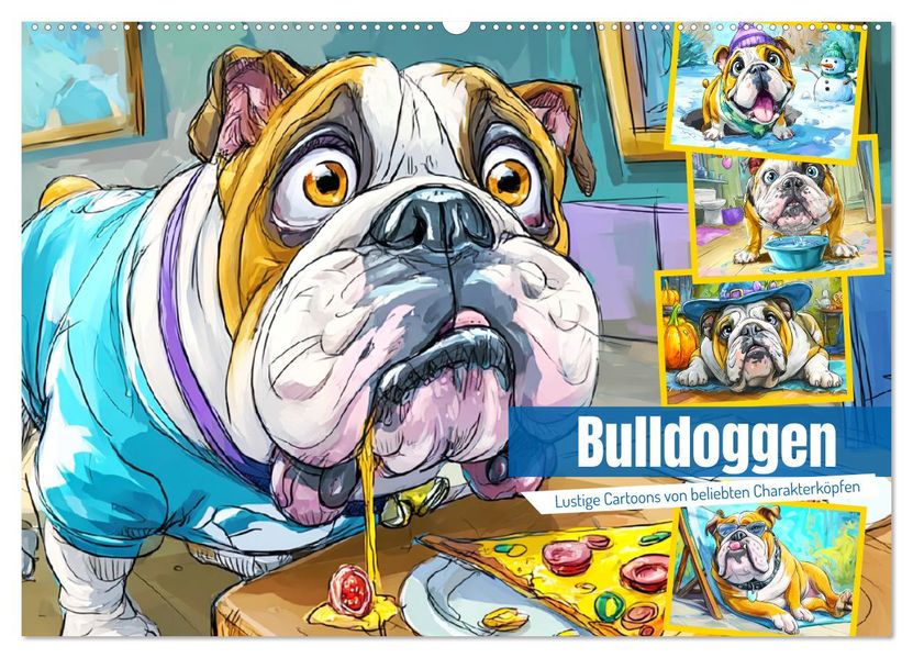 Bulldoggen. Lustige Cartoons von beliebten Charakterköpfen (Wandkalender 2026 DIN A2 quer) CALVENDO Monatskalender