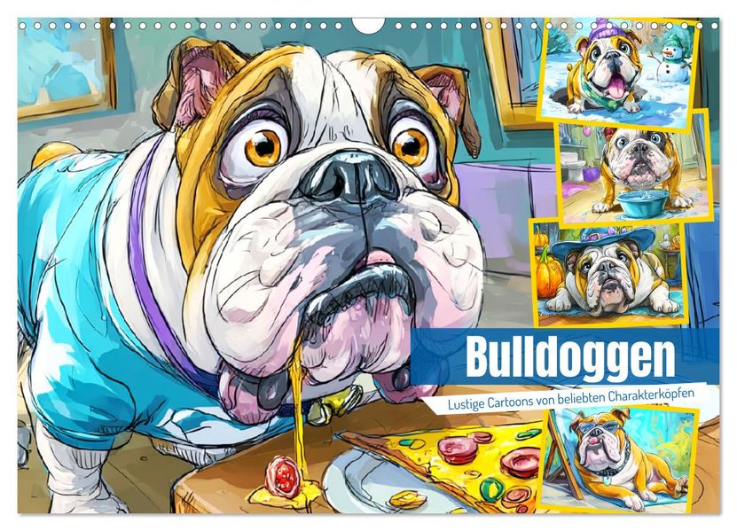 Bulldoggen. Lustige Cartoons von beliebten Charakterköpfen (Wandkalender 2026 DIN A3 quer) CALVENDO Monatskalender