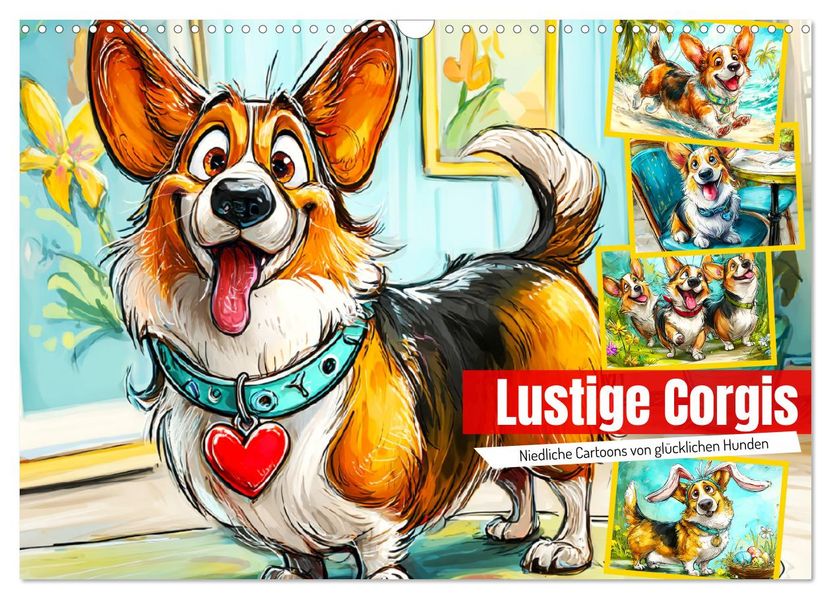 Lustige Corgis. Niedliche Cartoons von glücklichen Hunden (Wandkalender 2026 DIN A3 quer) CALVENDO Monatskalender