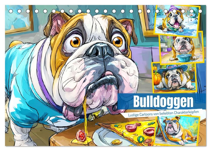 Bulldoggen. Lustige Cartoons von beliebten Charakterköpfen (Tischkalender 2026 DIN A5 quer) CALVENDO Monatskalender