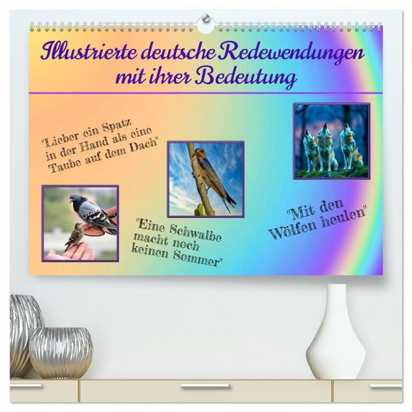 Illustrierte deutsche Redewendungen mit ihrer Bedeutung (hochwertiger Premium Wandkalender 2026 DIN A2 quer) Kunstdruck in Hochglanz