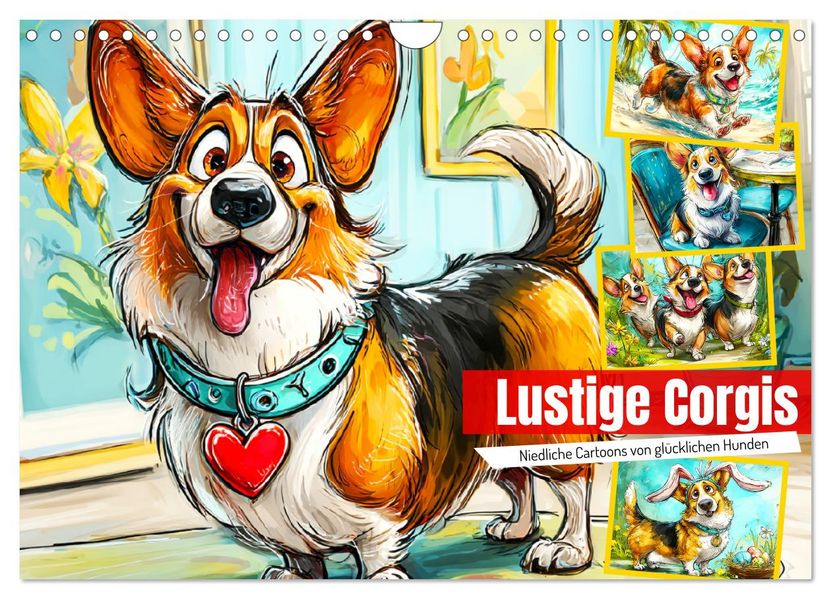 Lustige Corgis. Niedliche Cartoons von glücklichen Hunden (Wandkalender 2026 DIN A4 quer) CALVENDO Monatskalender