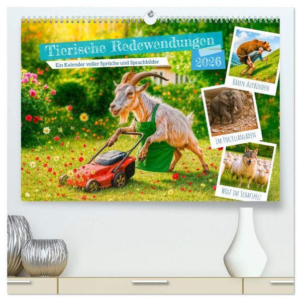 Tierische Redewendungen - Ein Kalender voller Sprüche und Sprachbilder (hochwertiger Premium Wandkalender 2026 DIN A2 quer) Kunstdruck in Hochglanz