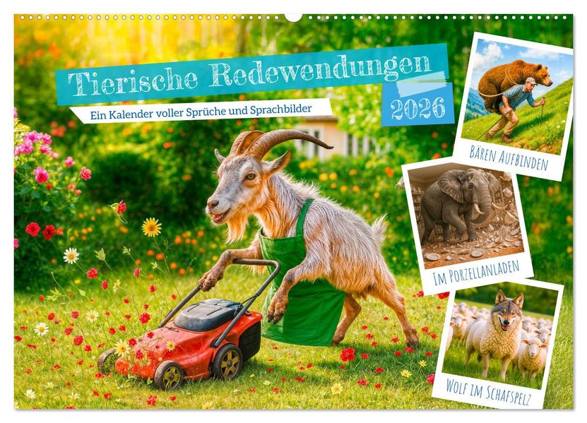 Tierische Redewendungen - Ein Kalender voller Sprüche und Sprachbilder (Wandkalender 2026 DIN A2 quer) CALVENDO Monatskalender