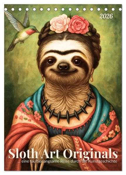 Sloth Art Originals ... eine faultierlangsame Reise durch die Kunstgeschichte (Tischkalender 2026 DIN A5 hoch) CALVENDO Monatskalender