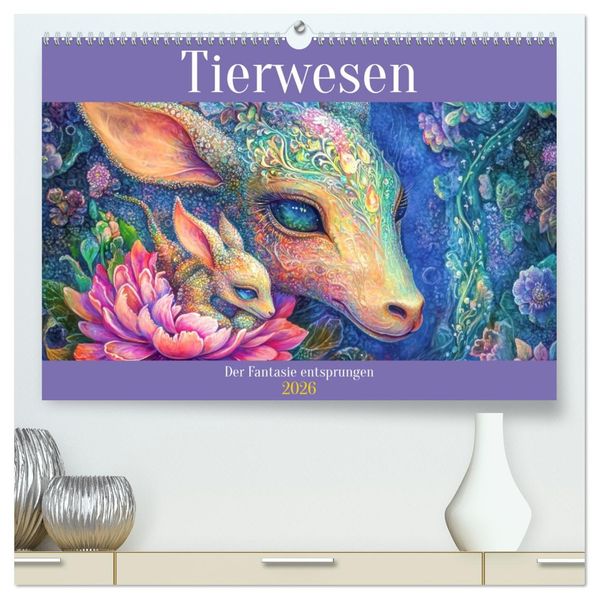 Tierwesen - Der Fantasie entsprungen (hochwertiger Premium Wandkalender 2026 DIN A2 quer) Kunstdruck in Hochglanz